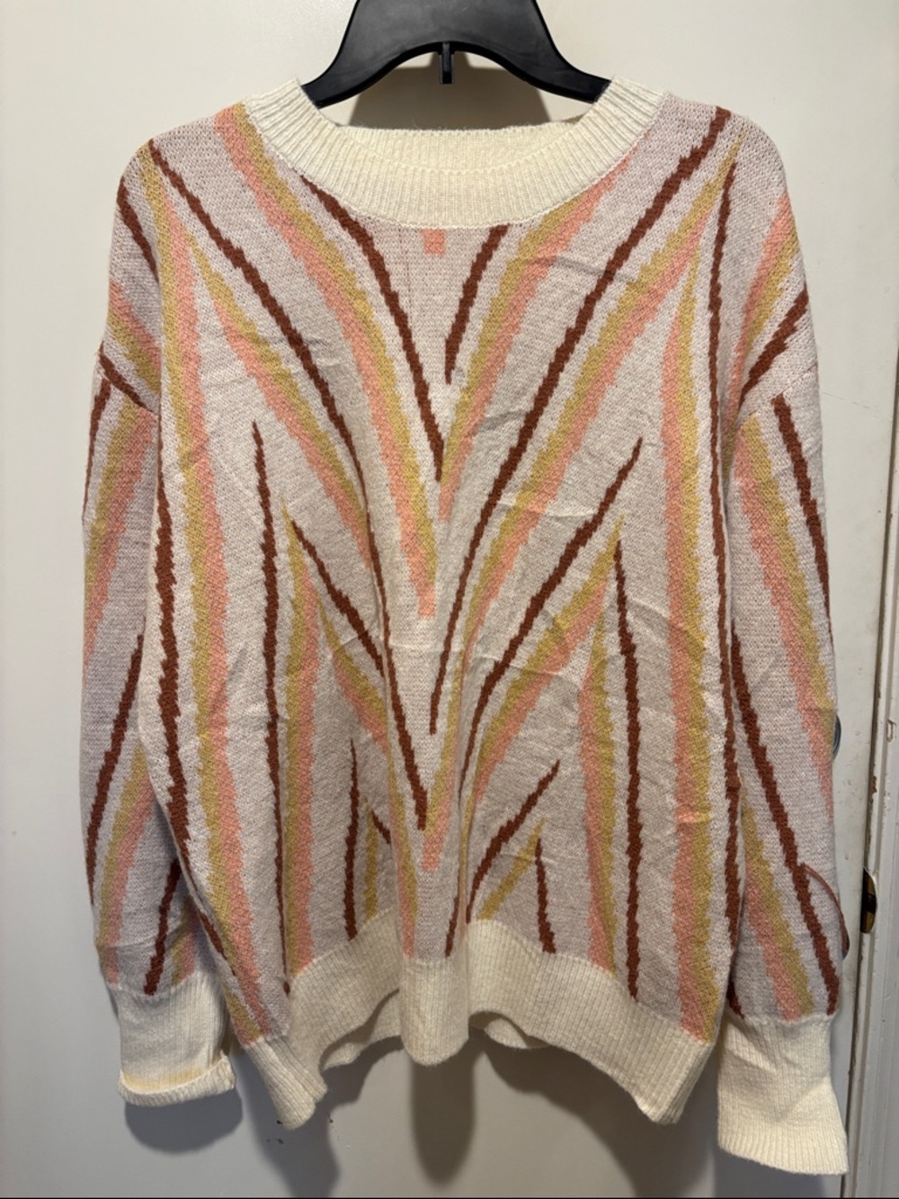 Cream Multi-Stripe Crewneck Sweater - Women's Casual Knit